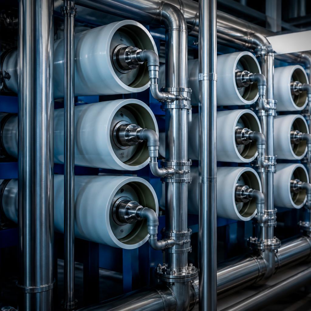 Water treatment membrane housings and steel pipework